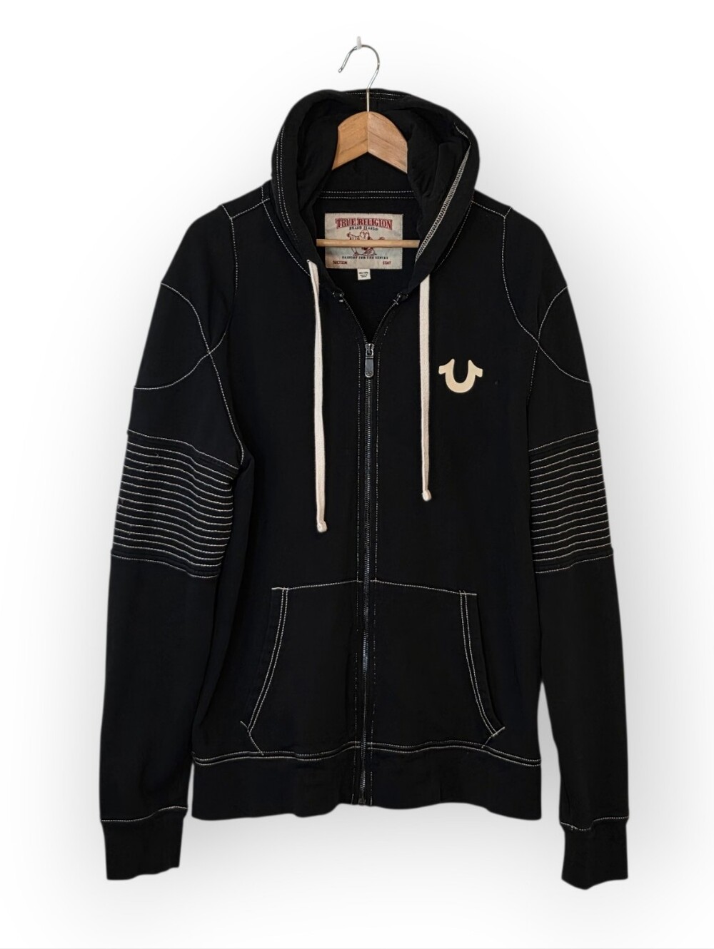 True Religion Black/White Full Zip Men's Hoodie 2XL